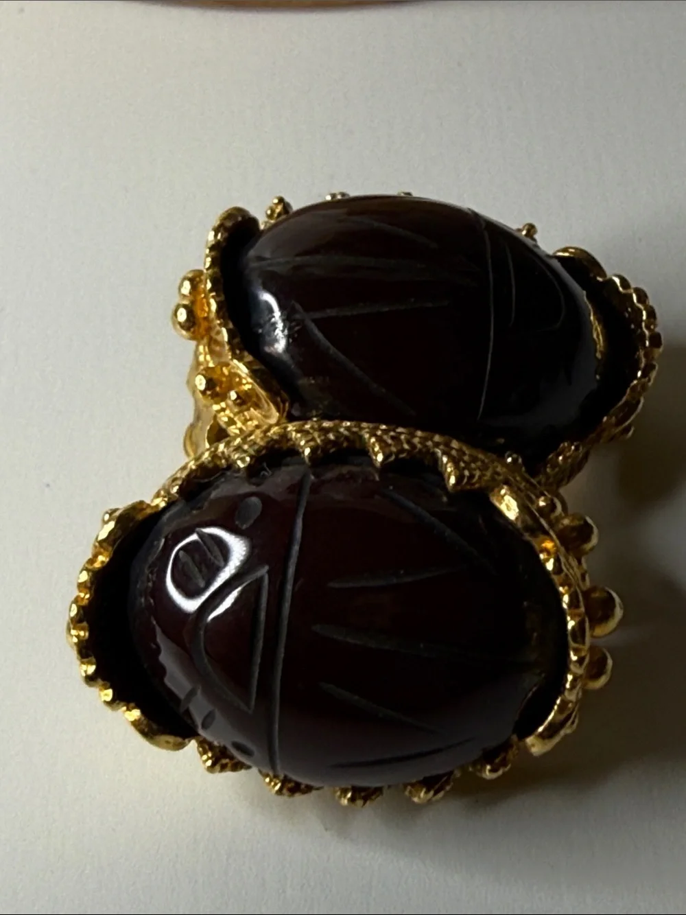 Vintage MMA Carnelian Bead Necklace earring Gold plate Scarab Egyptian revival⭐️ - Picture 12 of 17